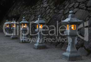 Japanese stone lanterns in the evening