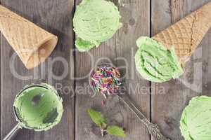 Top view green ice cream