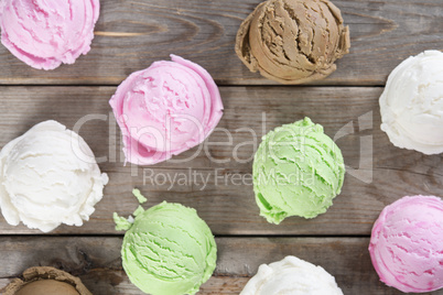 Top view ice cream scoops collection.