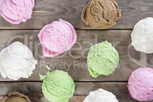 Top view ice cream scoops collection.