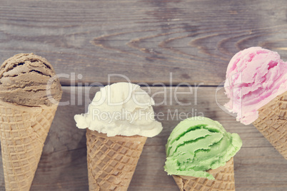 Assorted ice cream cone.