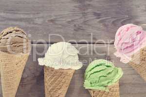 Assorted ice cream cone.