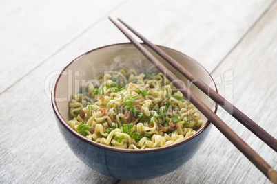 Asian dried ramen noodles bowl