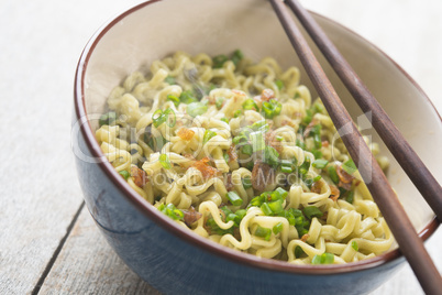 Asian dried ramen noodles close up