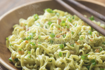 Close up delicious dried ramen noodles