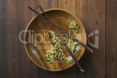 Leftover noodles on dining table