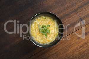 Rice congee bowl top view