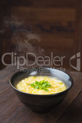 Hot rice porridge bowl