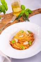 Pasta with cherry tomatoes, garlic and Parmesan cheese