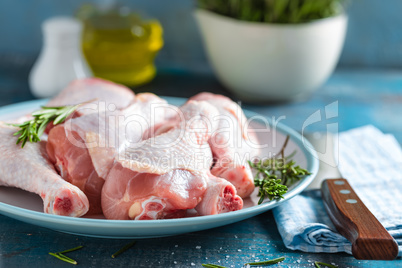 Raw chicken legs, cooking meat