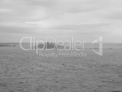 English country panorama in Salisbury in black and white