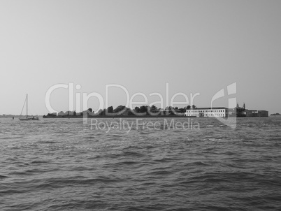 San Servolo island in Venice in black and white