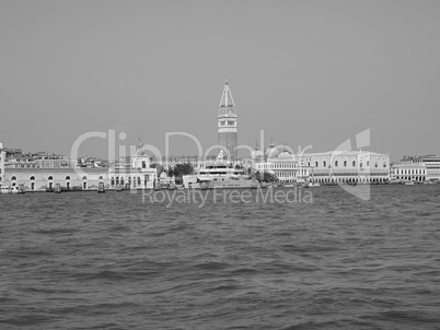 St Mark square seen fron St Mark basin in Venice in black and white