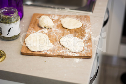 Raw pieces of bread dough before fermentation.