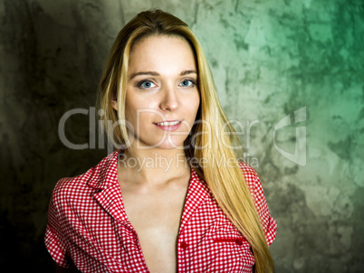 Young woman with checkered blouse