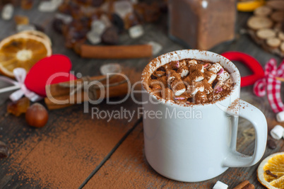 Drink with marshmallows and sprinkled with cocoa powder