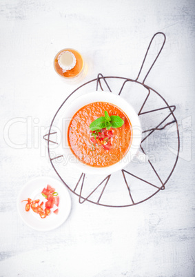 Bowl of Fresh tomato soup Gazpacho .