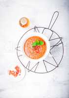 Bowl of Fresh tomato soup Gazpacho .