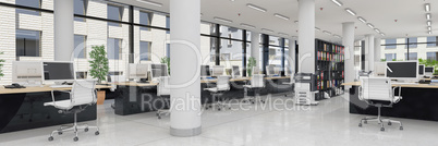 3d render - open plan office - office building - panorama