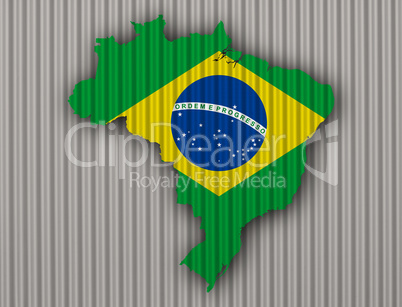 Karte und Fahne von Brasilien auf Wellblech