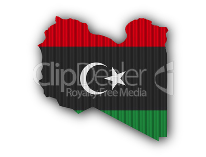 Karte und Fahne von Libyen auf Wellblech