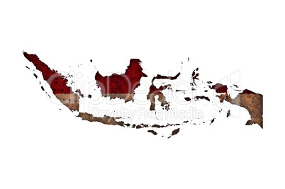 Karte und Fahne von Indonesien auf rostigem Metall