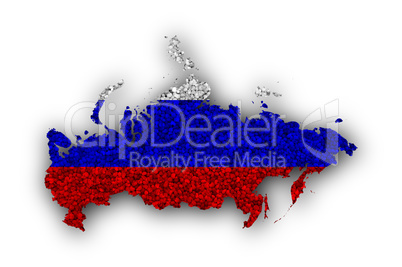 Karte und Fahne von Russland auf Mohn