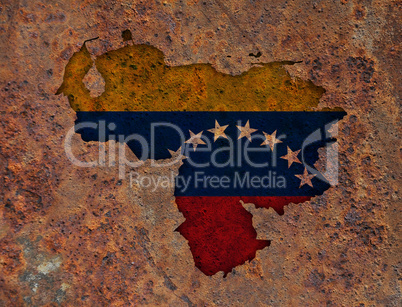 Karte und Fahne von Venezuela auf rostigem Metall