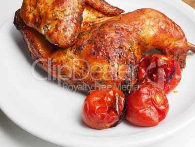 Fried chicken with roasted tomatoes