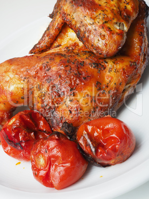 Fried chicken with roasted tomatoes