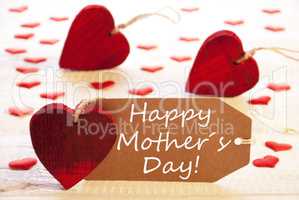 Label With Many Red Heart, Text Happy Mothers Day