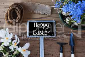 Spring Flowers, Sign, Text Happy Easter