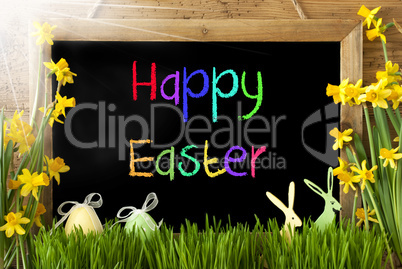 Sunny Narcissus, Egg, Bunny, Colorful Text Happy Easter