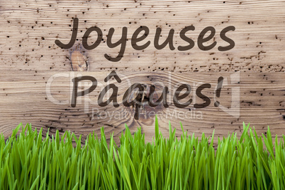 Bright Wooden Background, Gras, Joyeuses Paques Means Happy Easter