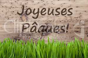 Bright Wooden Background, Gras, Joyeuses Paques Means Happy Easter
