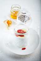 Yoghurt with goji berries, chia seeds and honey