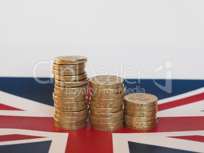 Pound coins, United Kingdom over flag