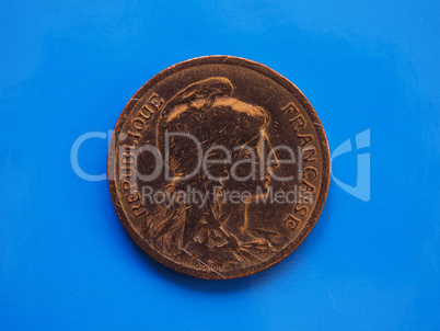 ancient french coin 10 cents over blue
