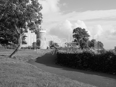 Clifton Observatory in Bristol in black and white