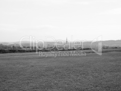 English country panorama in Salisbury in black and white