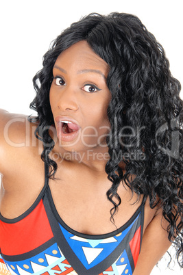 Surprised African woman.