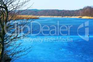 lake, blue, water, forest, frozen, ice, winter, travel, frost