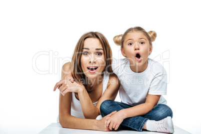 Shocked mother and daughter