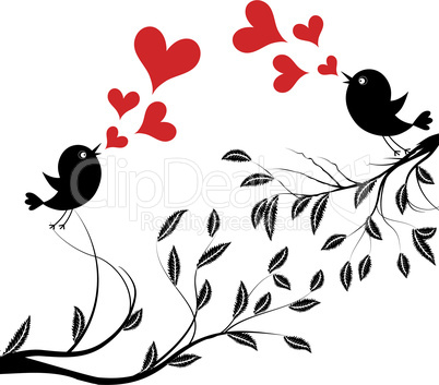 Bird with love. Vector illustration of a birds wedding on tree sing a heart song.