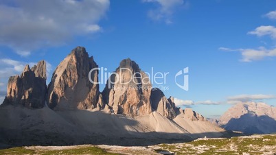 Sunrise over the Mountains Tre Cime di Lavaredo. Time Lapse