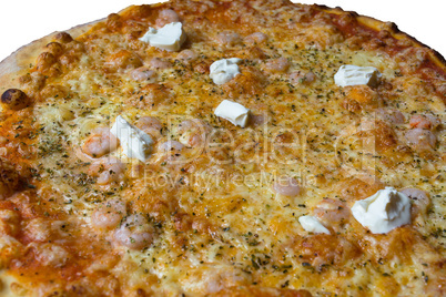 Pizza mit Garnelen creme fraiche