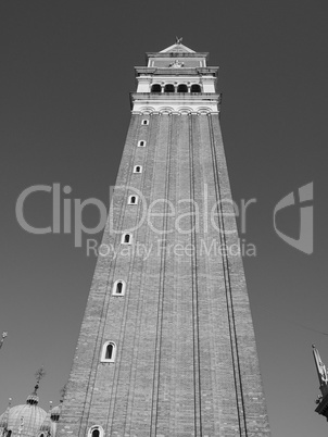 St Mark campanile in Venice in black and white