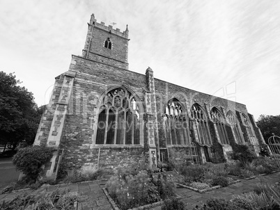 St Peter ruined church in Bristol in black and white