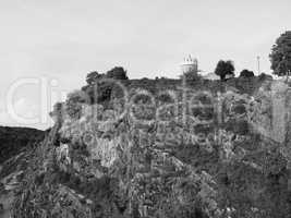 Clifton Observatory in Bristol in black and white