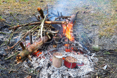 tourism, preserves, porridge in a jar, heat on the fire